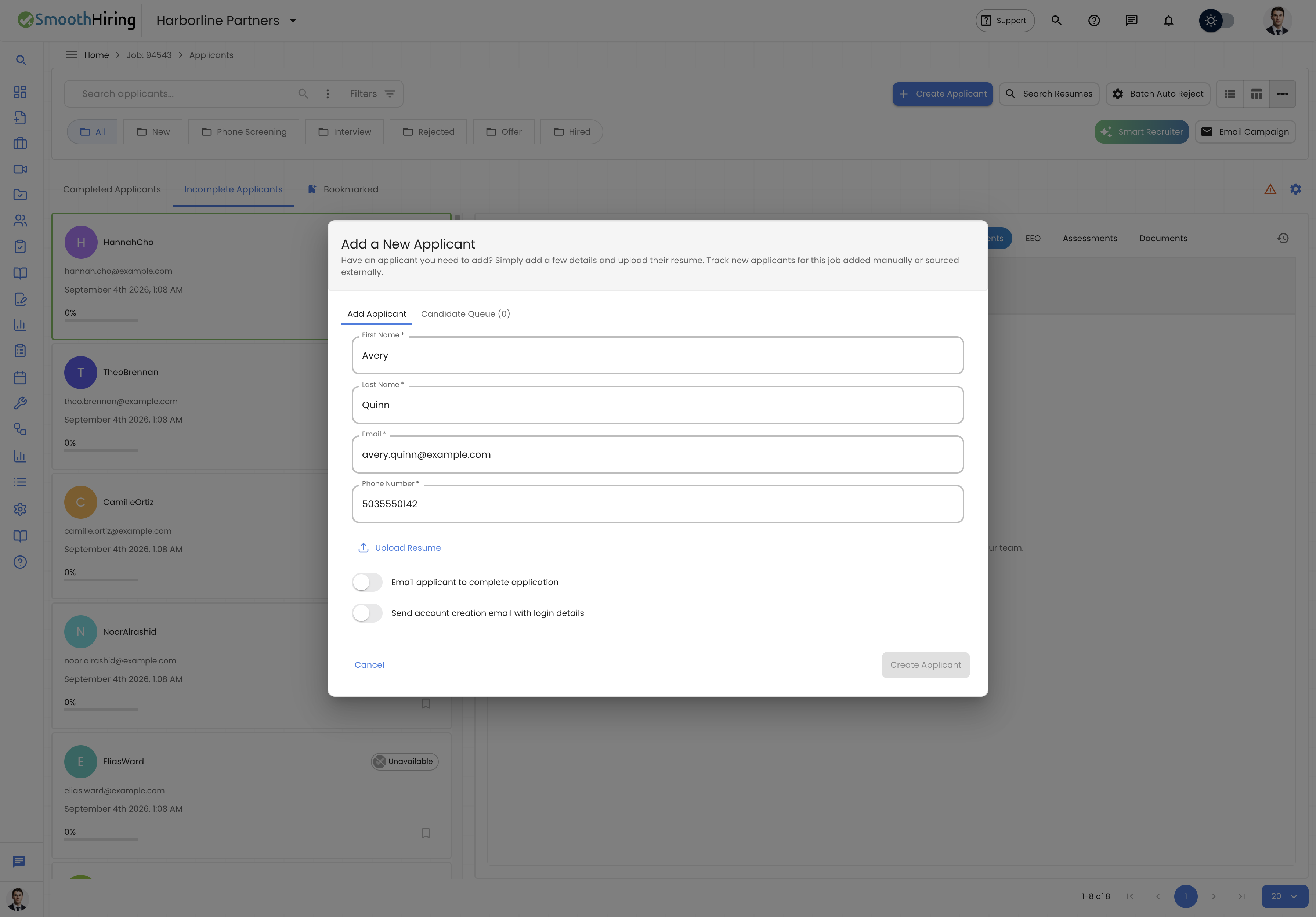 Add applicant with resume
