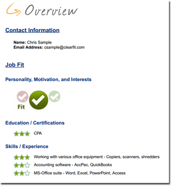 ClearFit_Applicant Report Overview Page